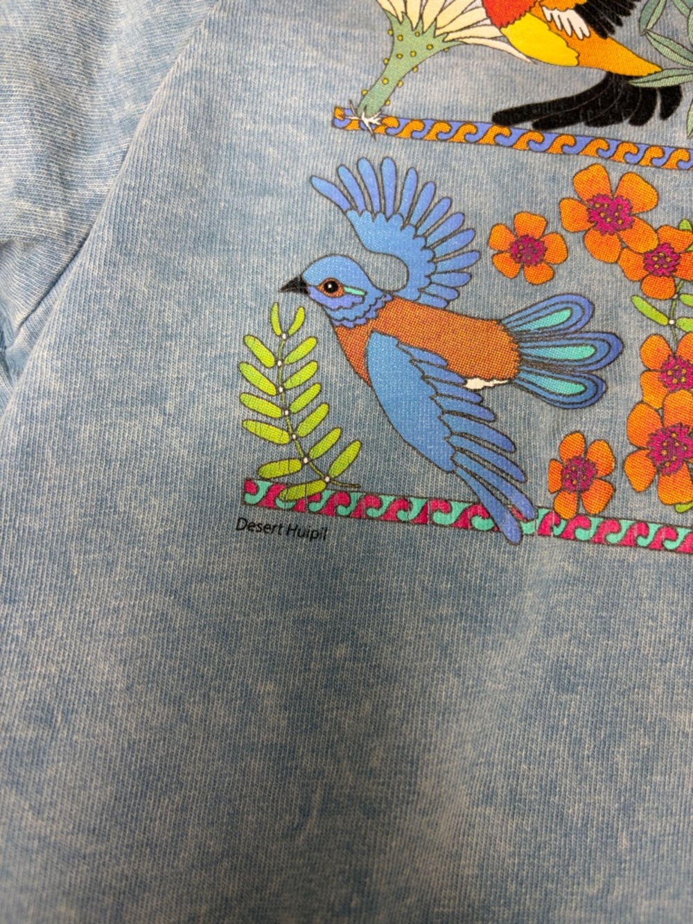 Sabaku Artwear Light Blue Tee with Multicolor Bird & Floral Graphic | Small - Picture 3 of 11
